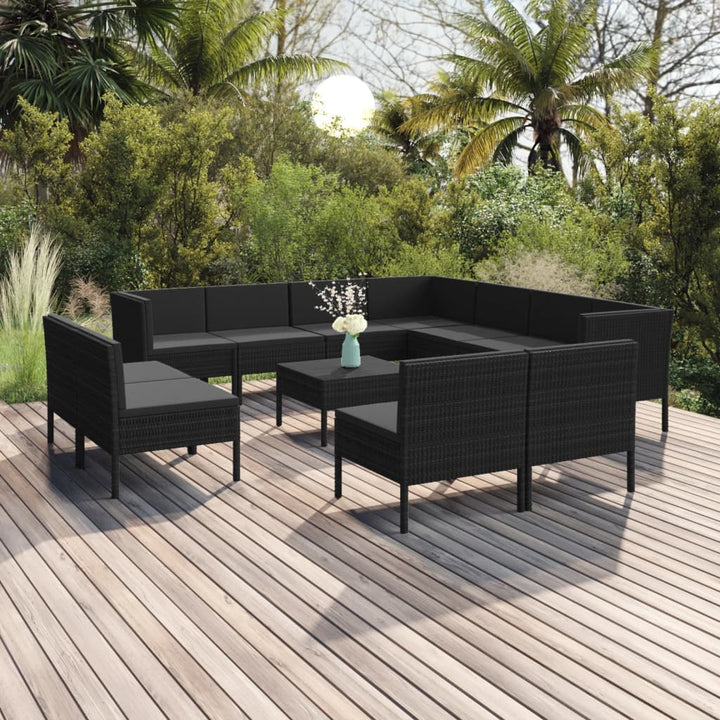 Set Mobilier De Grădină Cu Perne, 5 Piese, Negru, Poliratan