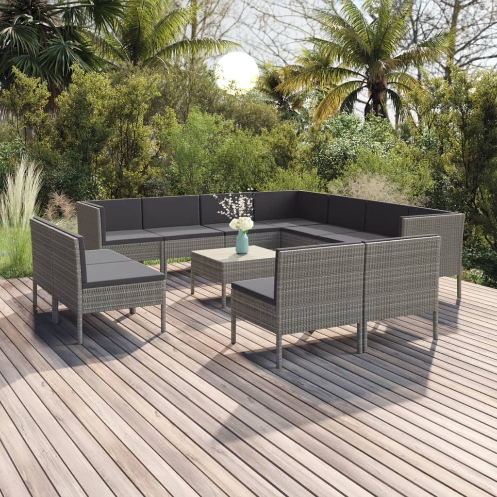 Set Mobilier De Grădină Cu Perne, 11 Piese, Gri, Poliratan