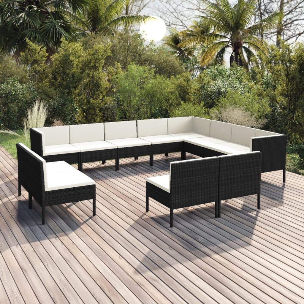 Set Mobilier De Grădină Cu Perne, 6 Piese, Negru, Poliratan