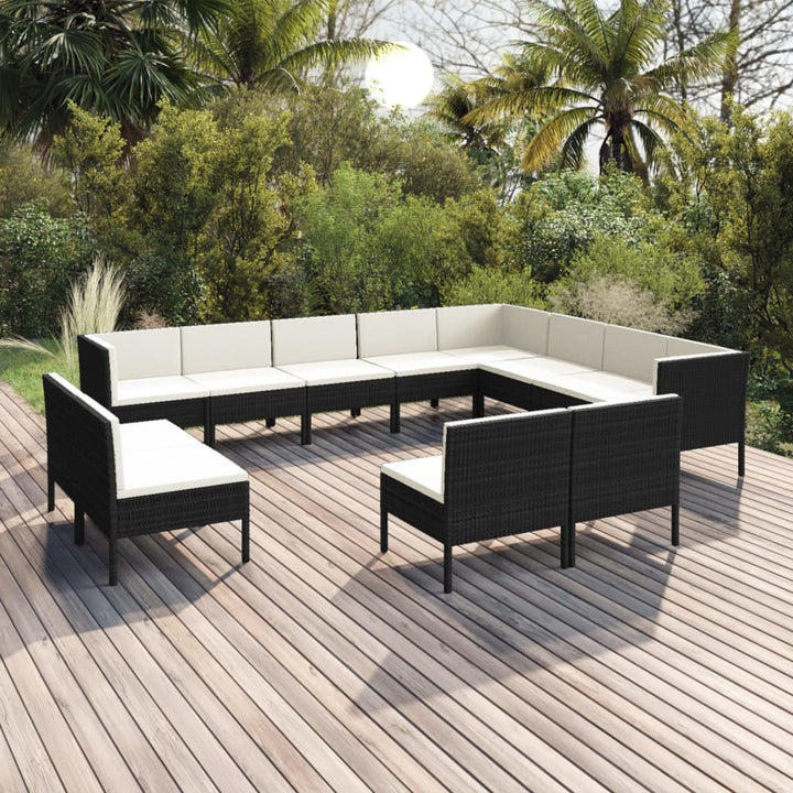 Set Mobilier De Grădină Cu Perne, 6 Piese, Negru, Poliratan