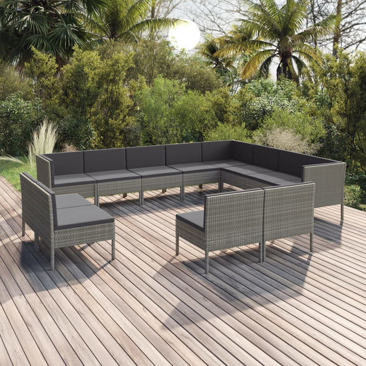 Set Mobilier De Grădină Cu Perne, 11 Piese, Gri, Poliratan