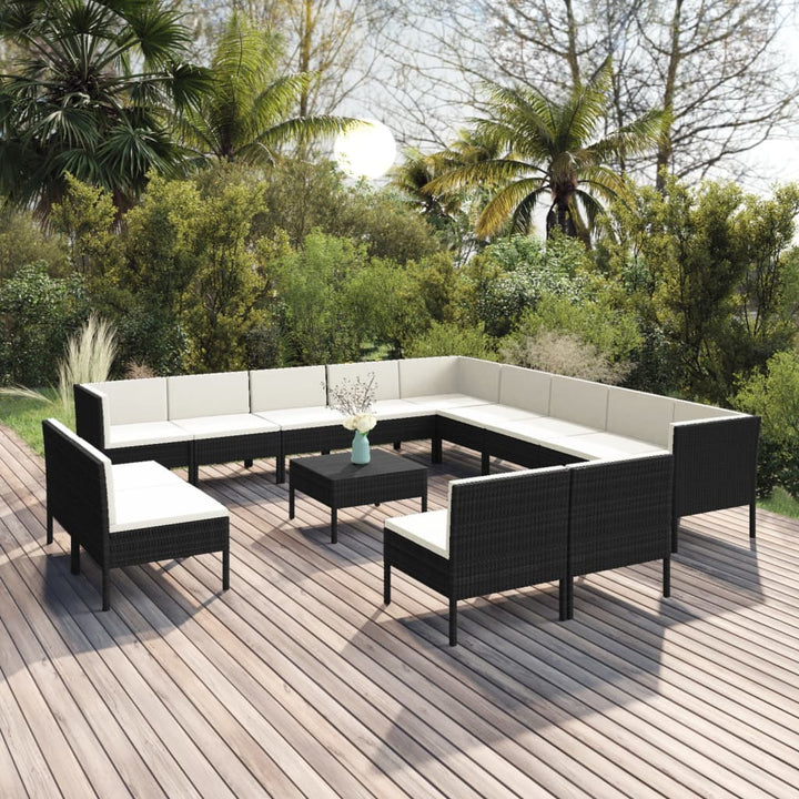 Set Mobilier De Grădină Cu Perne, 6 Piese, Negru, Poliratan
