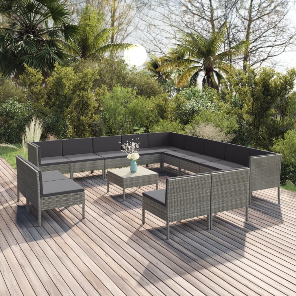Set Mobilier De Grădină Cu Perne, 11 Piese, Gri, Poliratan