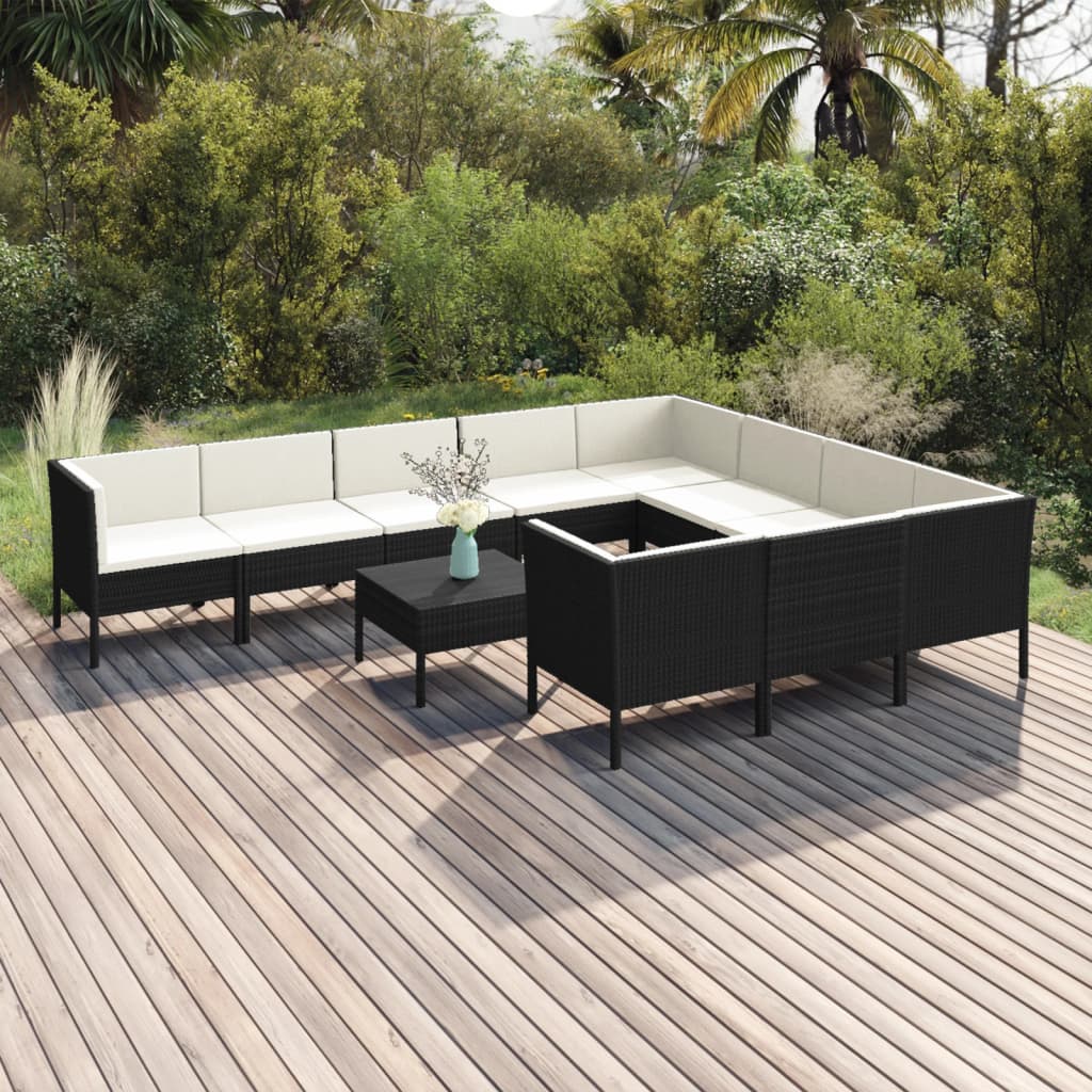 Set Mobilier De Grădină Cu Perne, 6 Piese, Negru, Poliratan