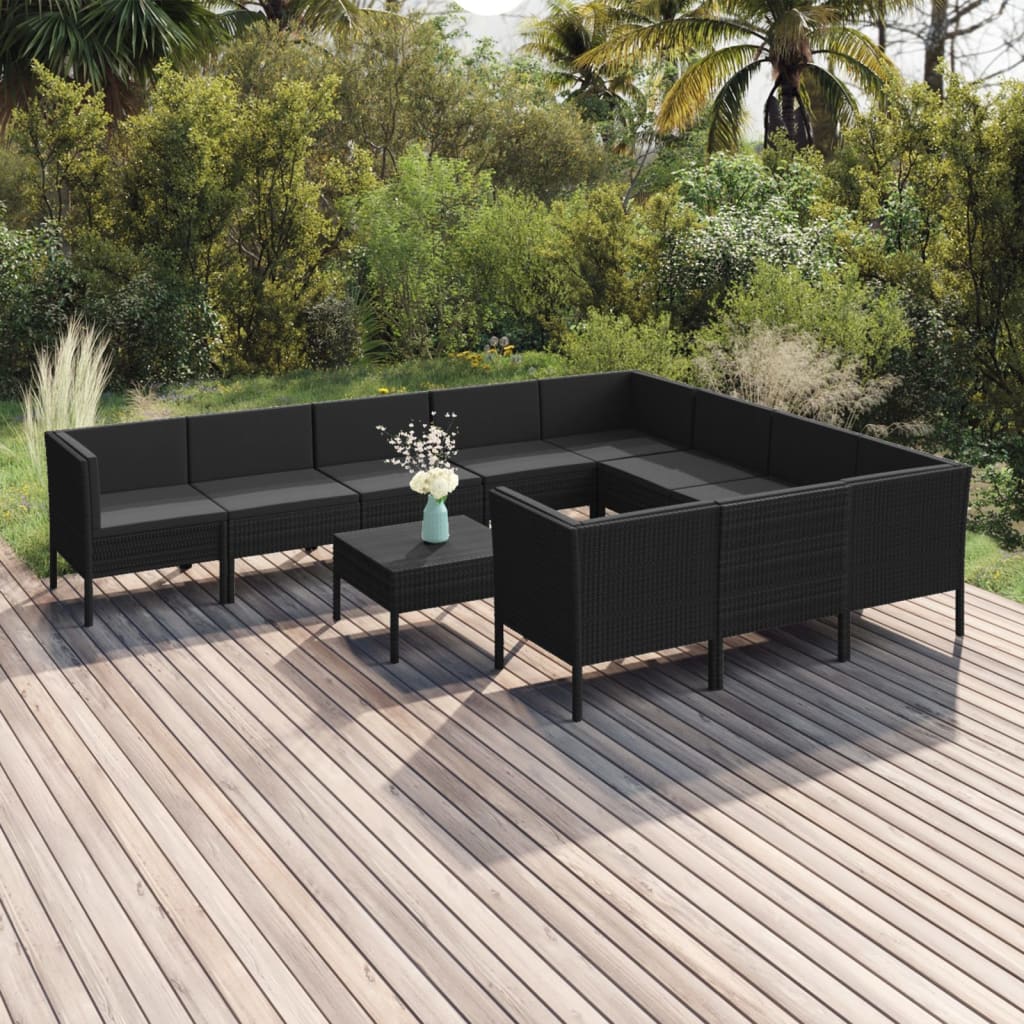 Set Mobilier De Grădină Cu Perne, 5 Piese, Negru, Poliratan