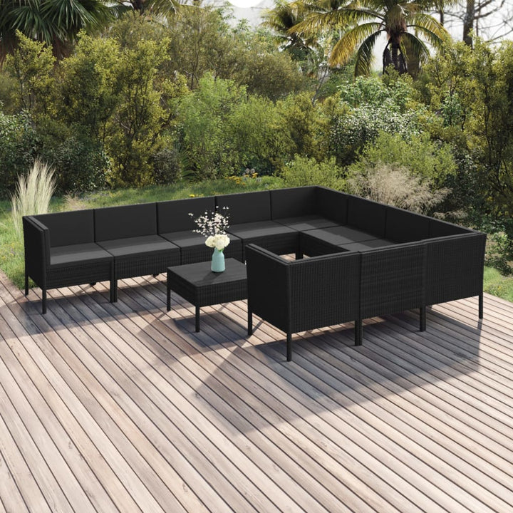 Set Mobilier De Grădină Cu Perne, 5 Piese, Negru, Poliratan