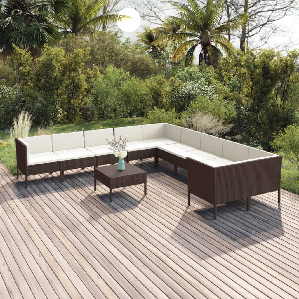 Set Mobilier De Grădină Cu Perne, 5 Piese, Maro, Poliratan