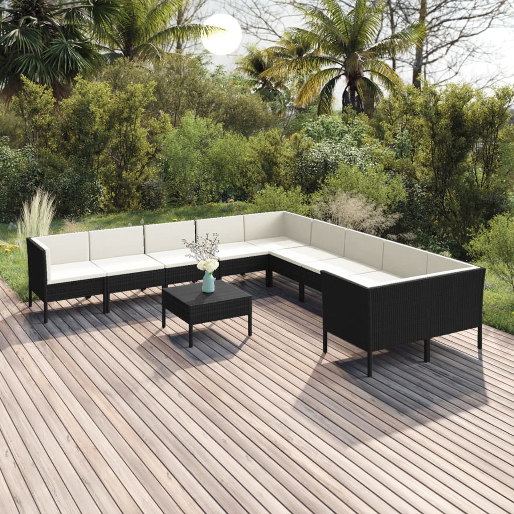 Set Mobilier De Grădină Cu Perne, 6 Piese, Negru, Poliratan