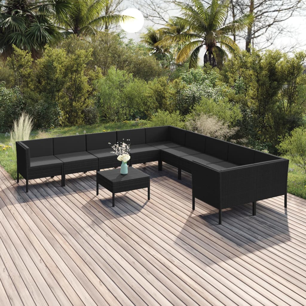 Set Mobilier De Grădină Cu Perne, 5 Piese, Negru, Poliratan