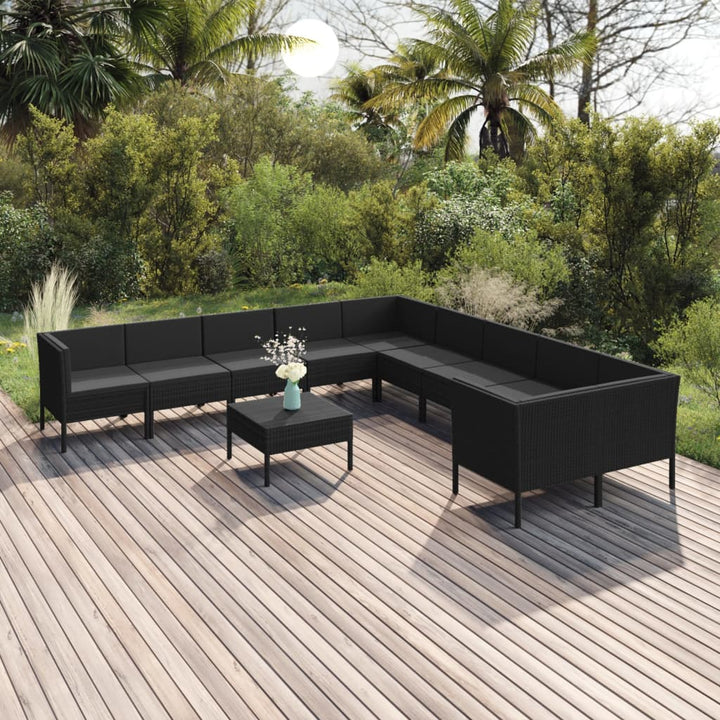 Set Mobilier De Grădină Cu Perne, 5 Piese, Negru, Poliratan