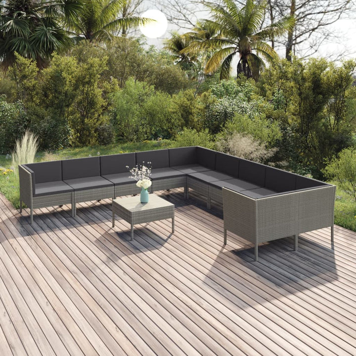 Set Mobilier De Grădină Cu Perne, 11 Piese, Gri, Poliratan