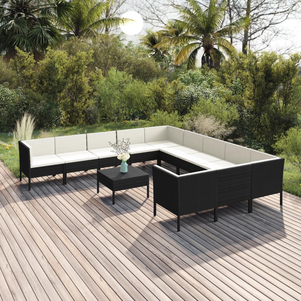 Set Mobilier De Grădină Cu Perne, 6 Piese, Negru, Poliratan