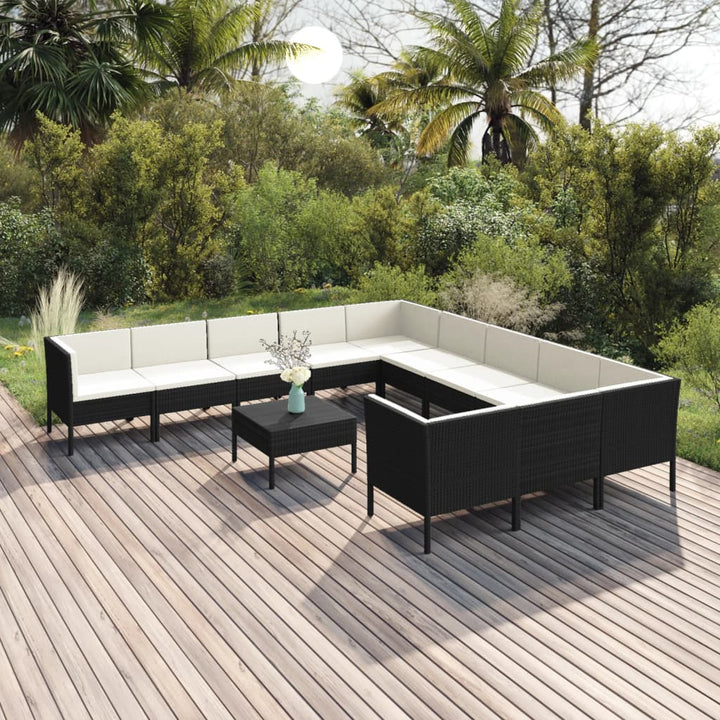 Set Mobilier De Grădină Cu Perne, 6 Piese, Negru, Poliratan