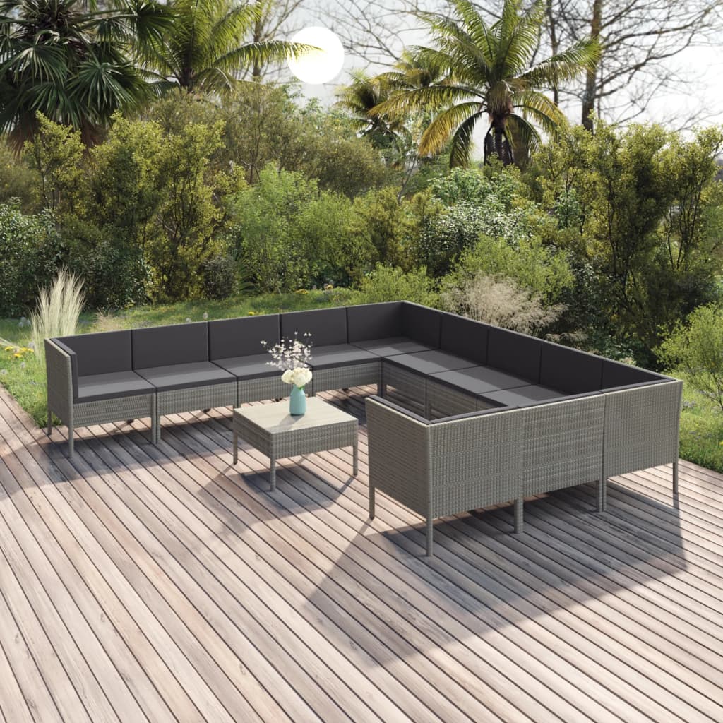 Set Mobilier De Grădină Cu Perne, 11 Piese, Gri, Poliratan