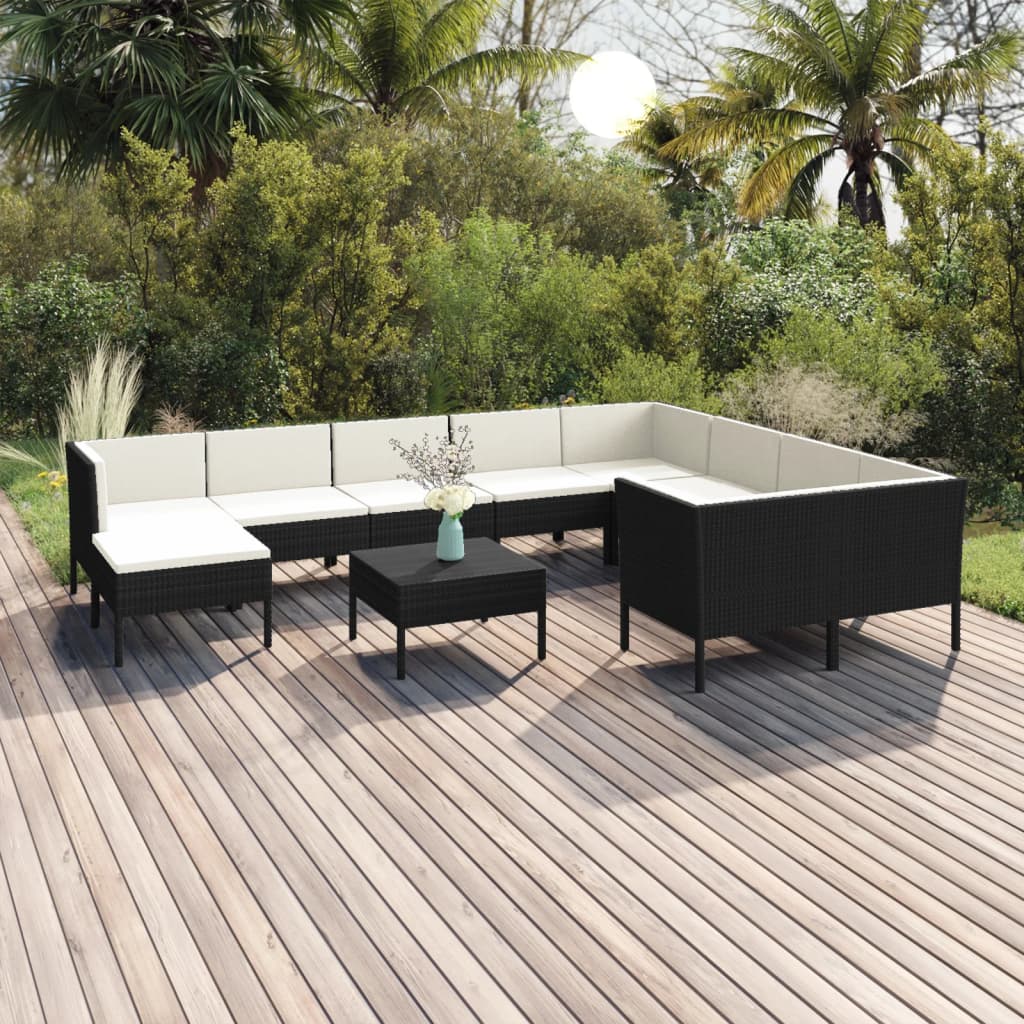 Set Mobilier De Grădină Cu Perne, 6 Piese, Negru, Poliratan