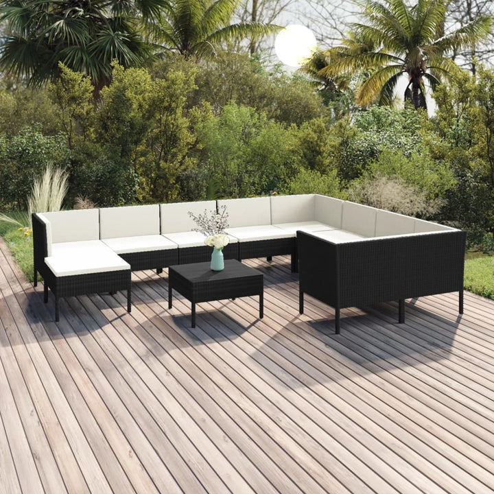 Set Mobilier De Grădină Cu Perne, 6 Piese, Negru, Poliratan