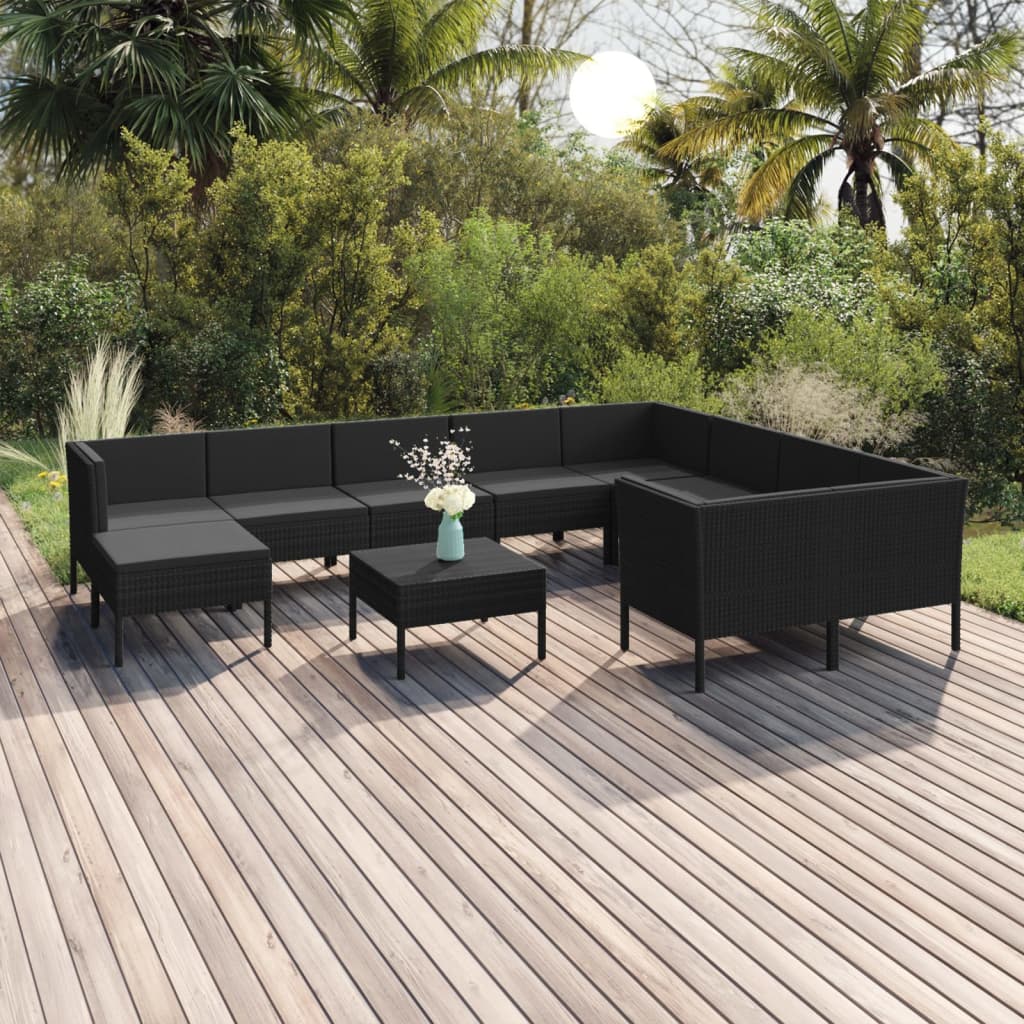 Set Mobilier De Grădină Cu Perne, 5 Piese, Negru, Poliratan
