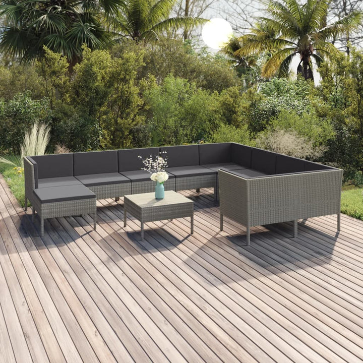 Set Mobilier De Grădină Cu Perne, 11 Piese, Gri, Poliratan
