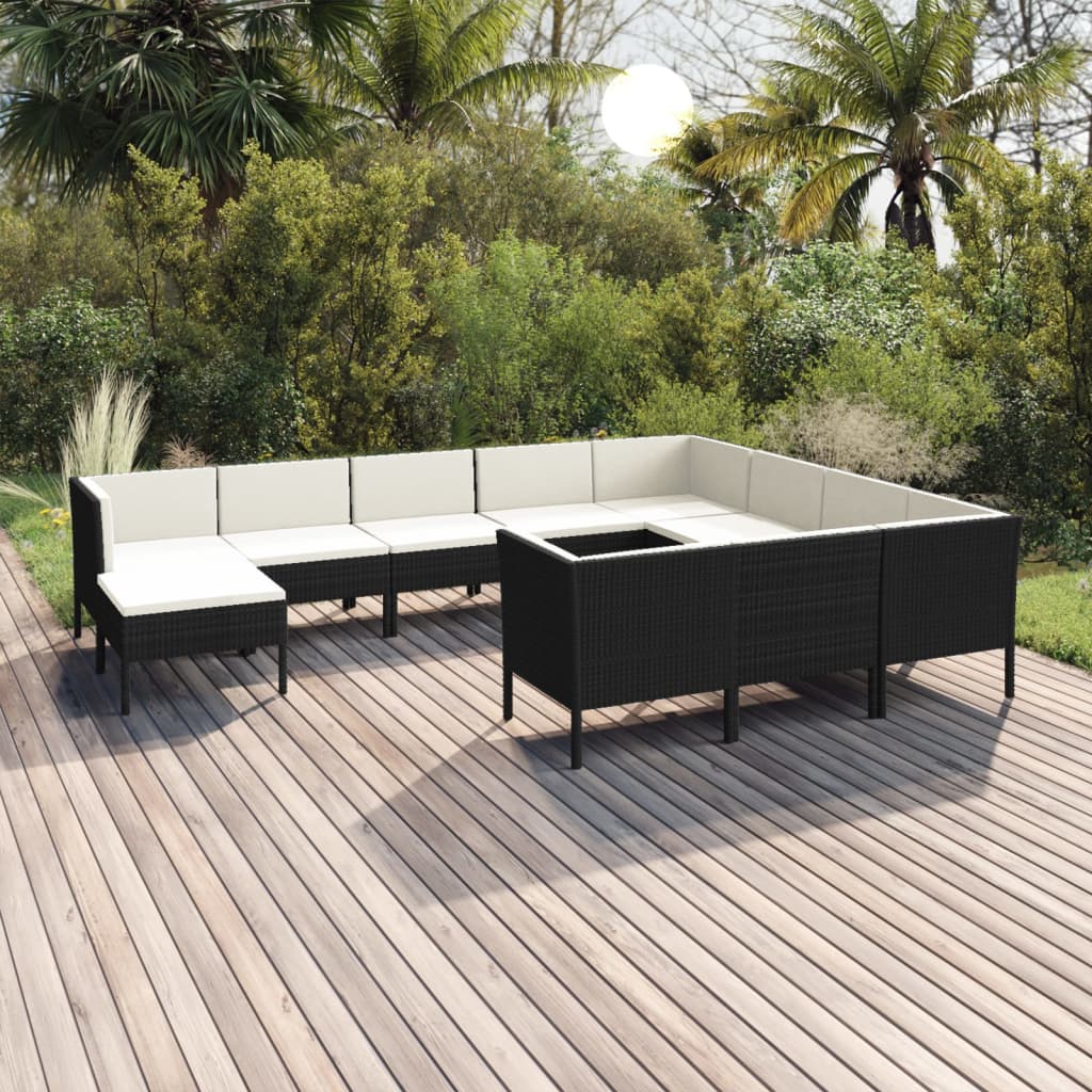 Set Mobilier De Grădină Cu Perne, 6 Piese, Negru, Poliratan