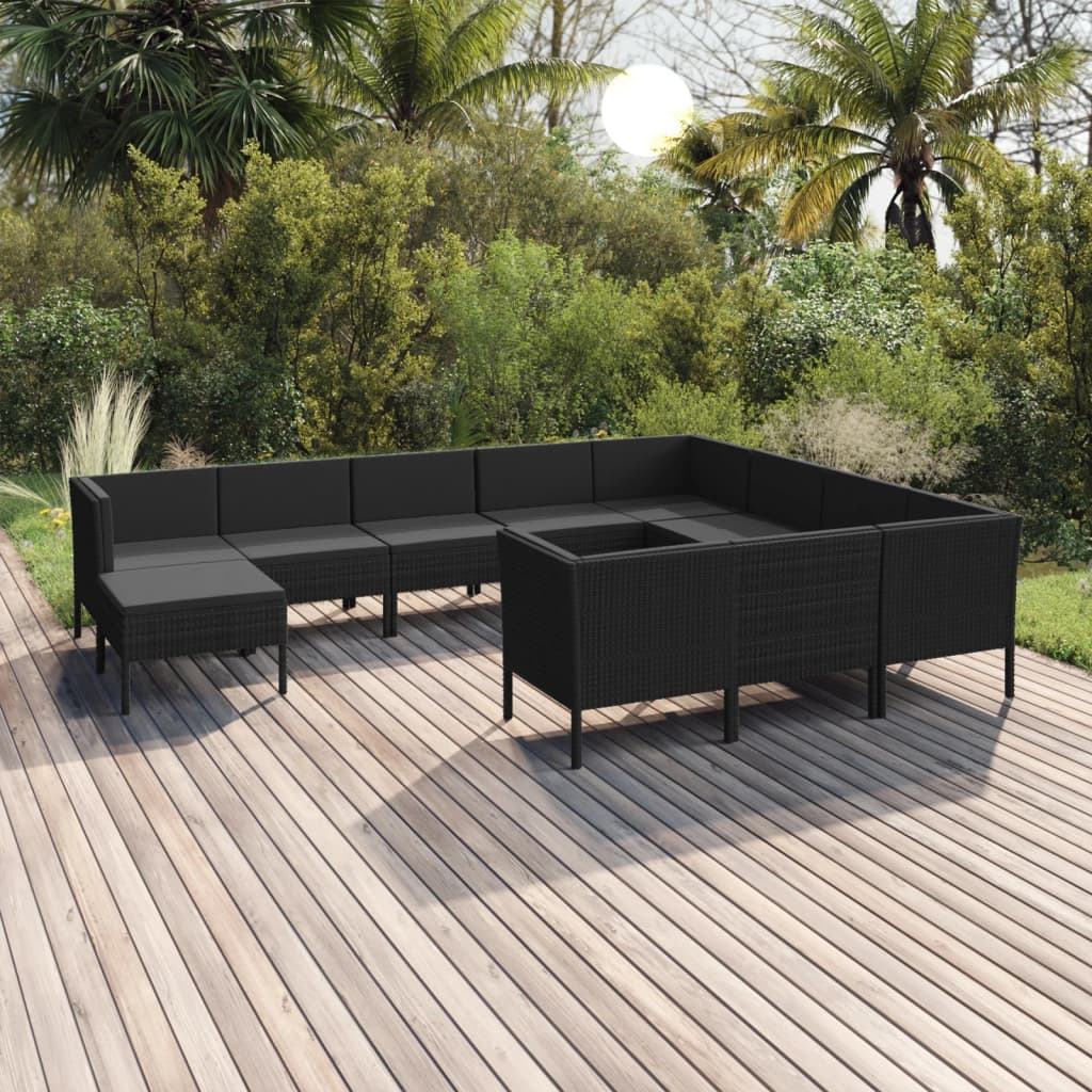 Set Mobilier De Grădină Cu Perne, 5 Piese, Negru, Poliratan