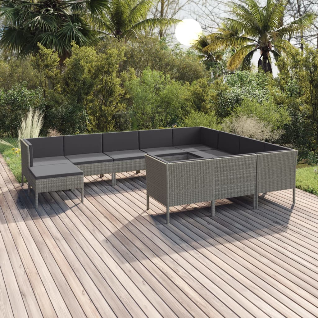 Set Mobilier De Grădină Cu Perne, 11 Piese, Gri, Poliratan