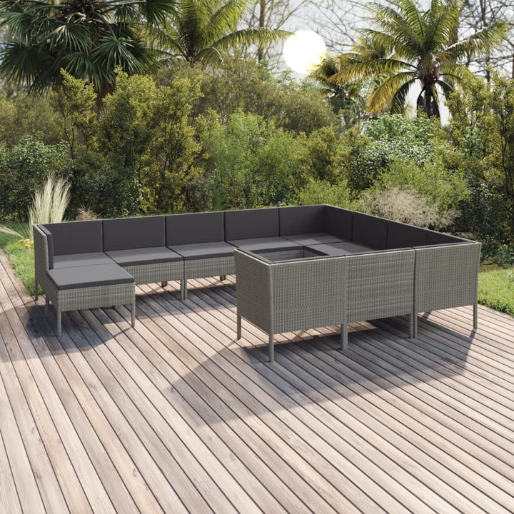 Set Mobilier De Grădină Cu Perne, 11 Piese, Gri, Poliratan
