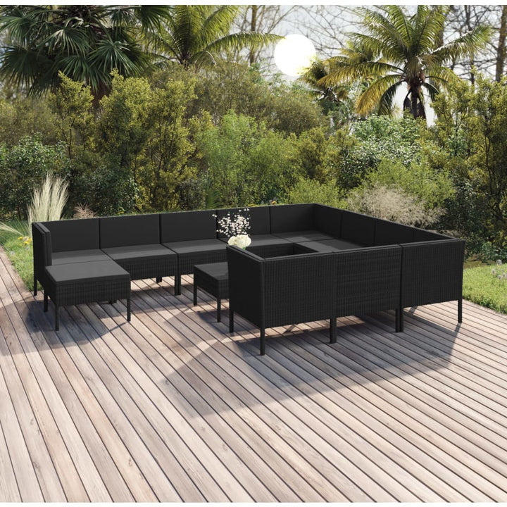 Set Mobilier De Grădină Cu Perne, 5 Piese, Negru, Poliratan