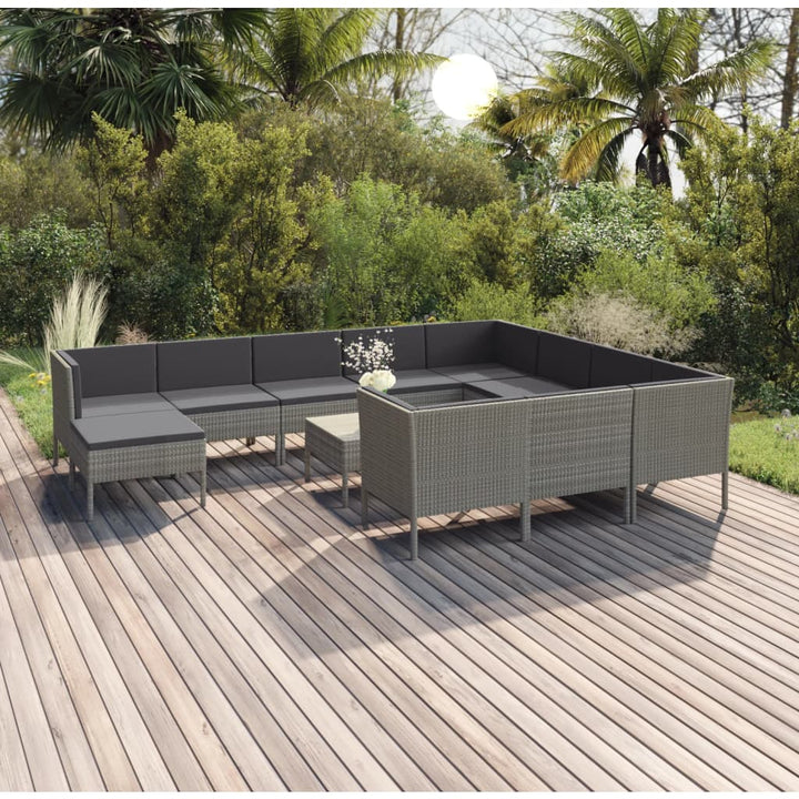 Set Mobilier De Grădină Cu Perne, 11 Piese, Gri, Poliratan