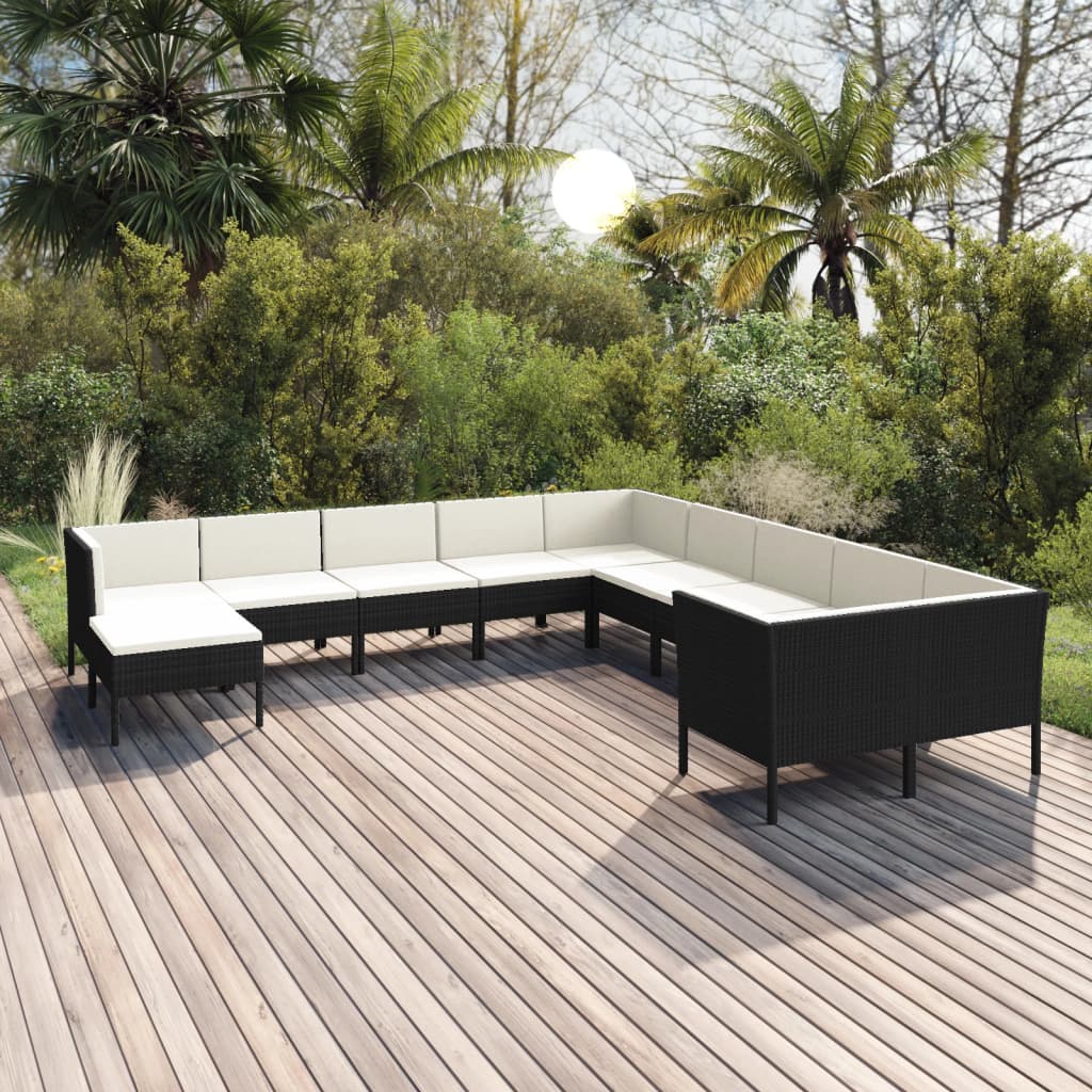 Set Mobilier De Grădină Cu Perne, 6 Piese, Negru, Poliratan