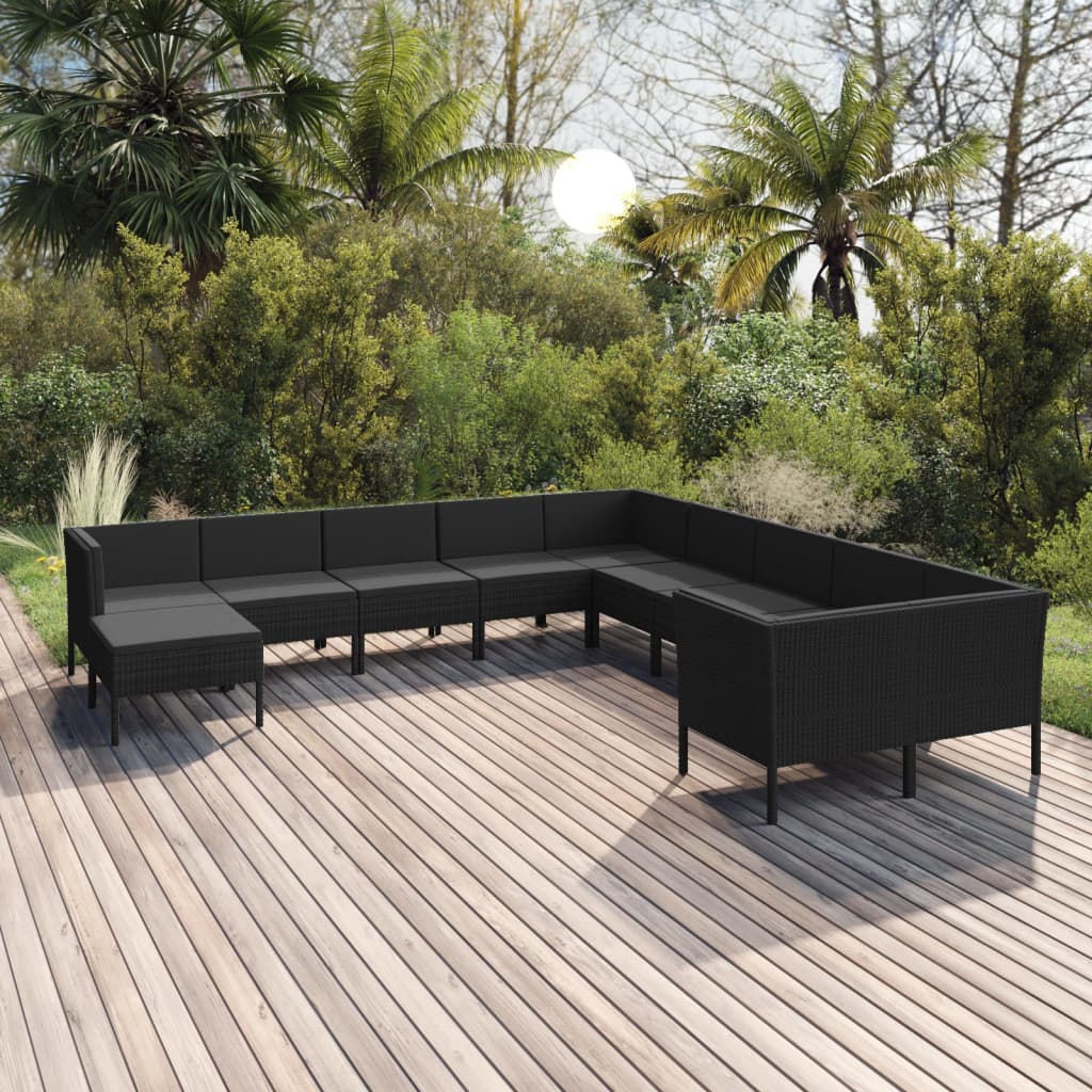 Set Mobilier De Grădină Cu Perne, 5 Piese, Negru, Poliratan