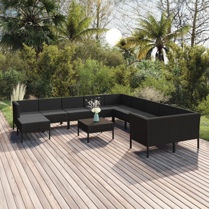 Set Mobilier De Grădină Cu Perne, 5 Piese, Negru, Poliratan
