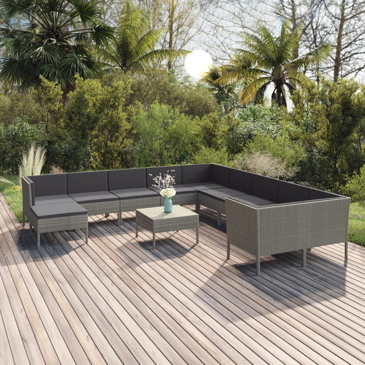 Set Mobilier De Grădină Cu Perne, 11 Piese, Gri, Poliratan