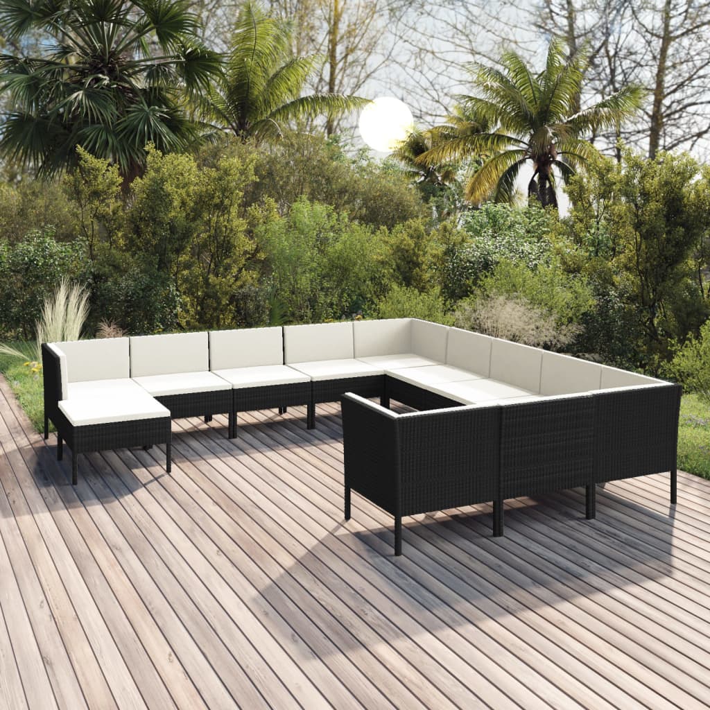 Set Mobilier De Grădină Cu Perne, 6 Piese, Negru, Poliratan