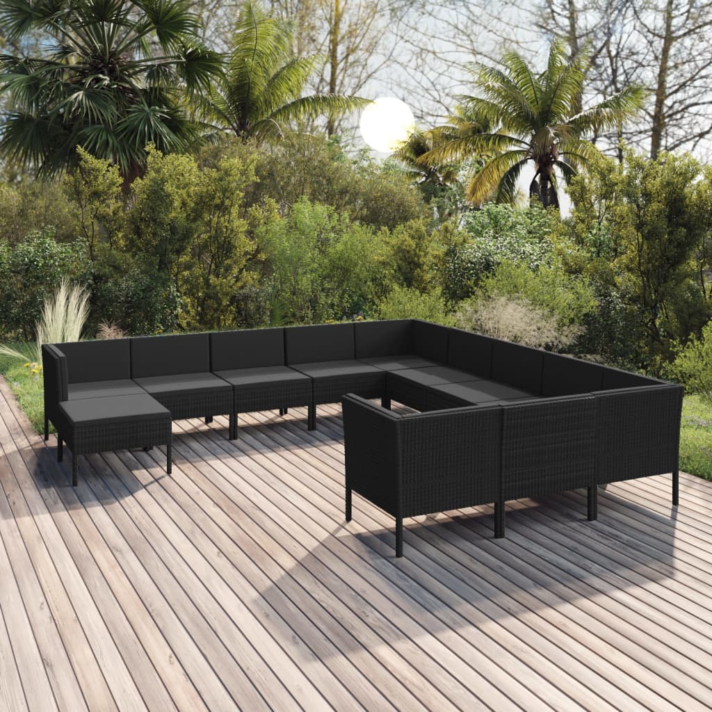 Set Mobilier De Grădină Cu Perne, 5 Piese, Negru, Poliratan