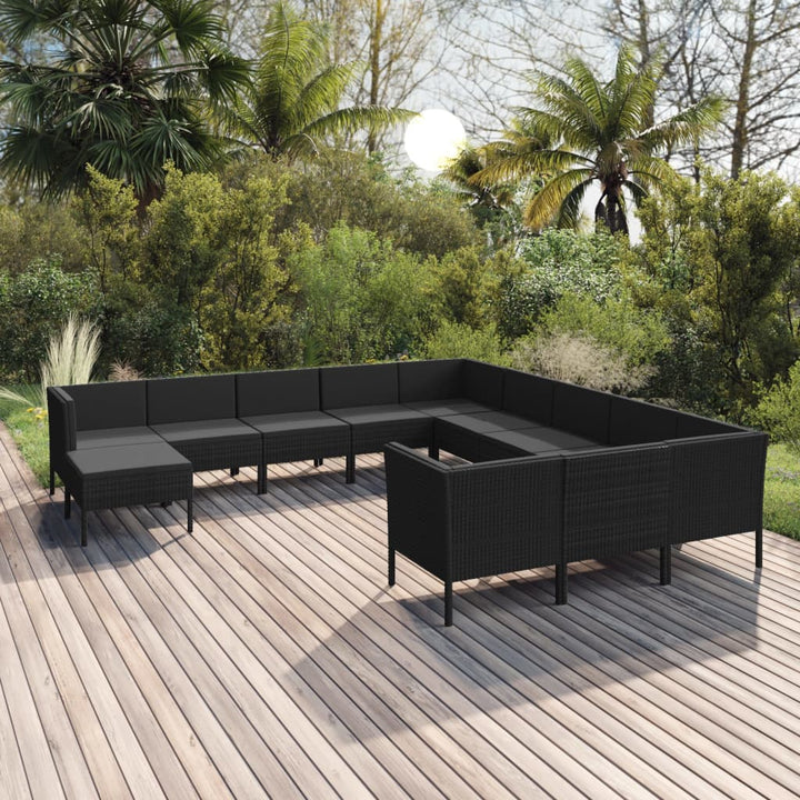 Set Mobilier De Grădină Cu Perne, 5 Piese, Negru, Poliratan