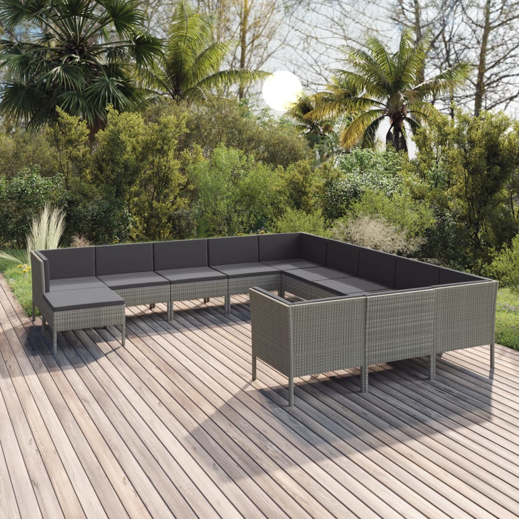 Set Mobilier De Grădină Cu Perne, 11 Piese, Gri, Poliratan