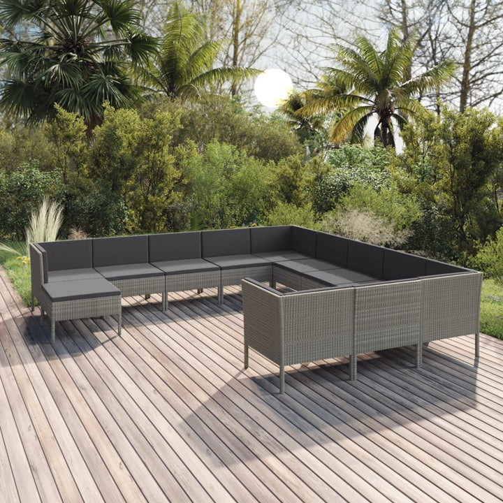Set Mobilier De Grădină Cu Perne, 11 Piese, Gri, Poliratan