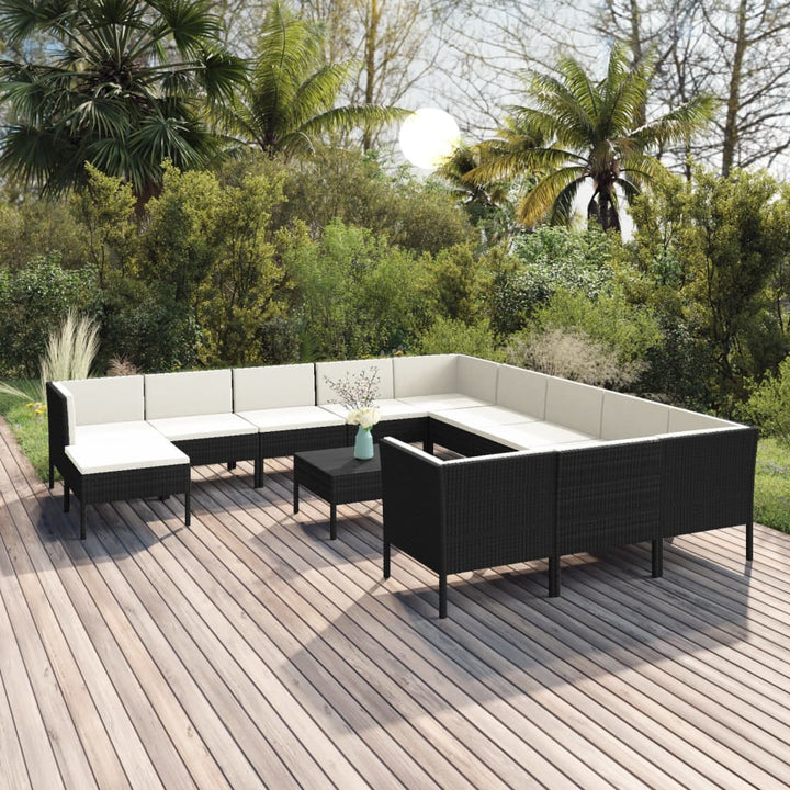 Set Mobilier De Grădină Cu Perne, 6 Piese, Negru, Poliratan