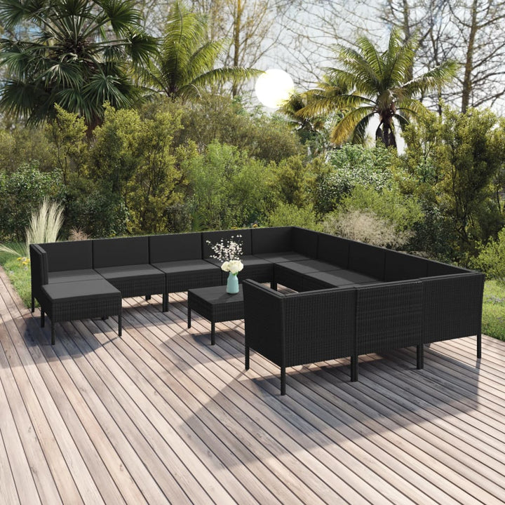 Set Mobilier De Grădină Cu Perne, 5 Piese, Negru, Poliratan