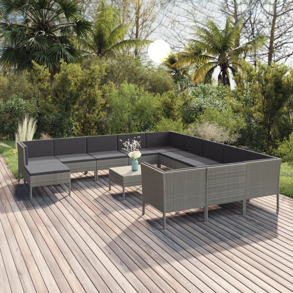 Set Mobilier De Grădină Cu Perne, 11 Piese, Gri, Poliratan