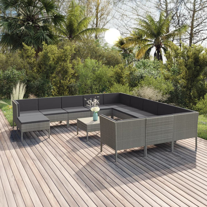 Set Mobilier De Grădină Cu Perne, 11 Piese, Gri, Poliratan