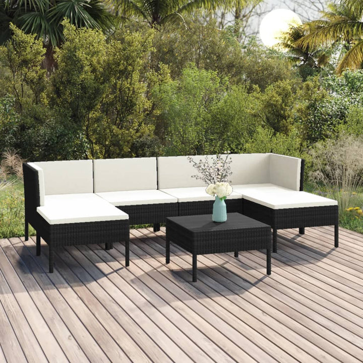 Set Mobilier De Grădină Cu Perne, 6 Piese, Negru, Poliratan