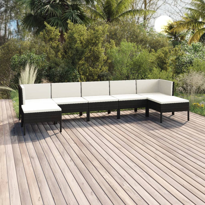 Set Mobilier De Grădină Cu Perne, 6 Piese, Negru, Poliratan