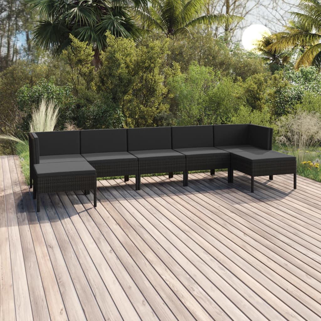Set Mobilier De Grădină Cu Perne, 5 Piese, Negru, Poliratan