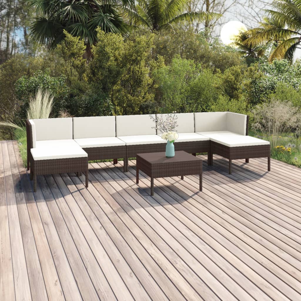 Set Mobilier De Grădină Cu Perne, 5 Piese, Maro, Poliratan