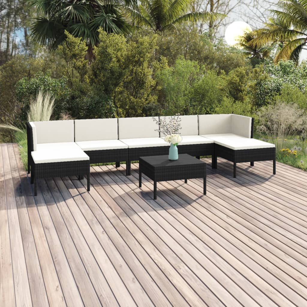 Set Mobilier De Grădină Cu Perne, 6 Piese, Negru, Poliratan