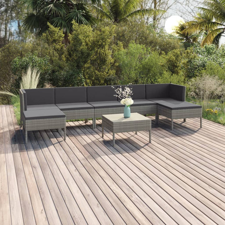 Set Mobilier De Grădină Cu Perne, 11 Piese, Gri, Poliratan