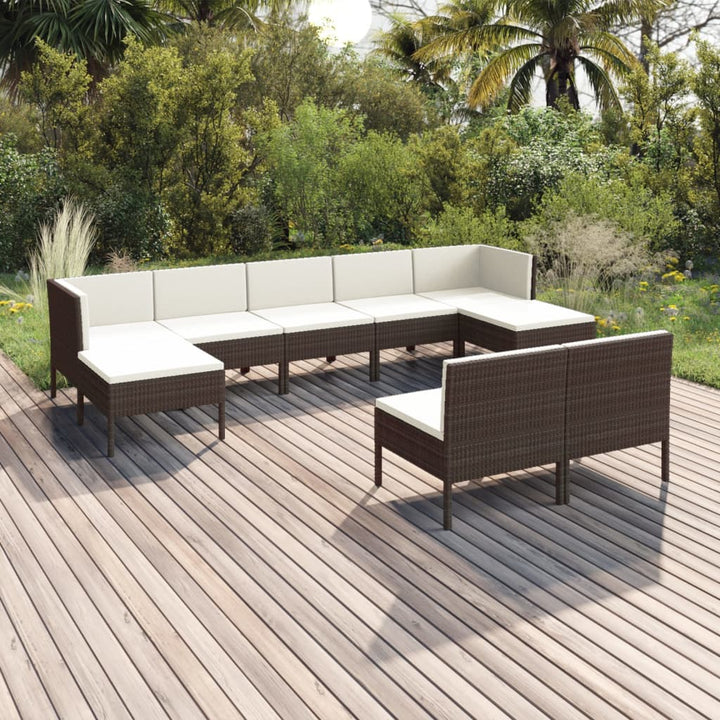 Set Mobilier De Grădină Cu Perne, 8 Piese, Maro, Poliratan