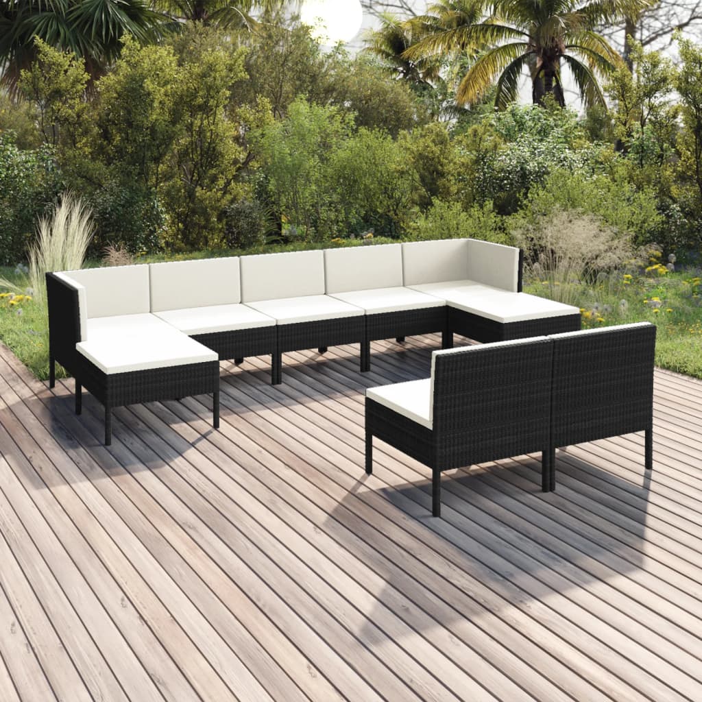 Set Mobilier De Grădină Cu Perne, 9 Piese, Negru, Poliratan