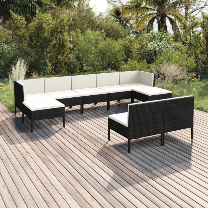 Set Mobilier De Grădină Cu Perne, 9 Piese, Negru, Poliratan